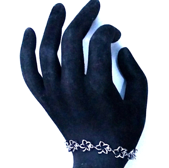 ⏳SALE VTG 925 SterlSilver Plumeria Flower Bracelet - Picture 3 of 8